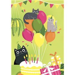 Ευχετήρια Κάρτα 3D Τρίπτυχο ZIG ZAG Happy Birthday Γάτες Με Μπαλόνια Pictura