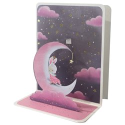 Ευχετήρια Κάρτα 3D 10x12 Ροζ Λαγός Στο Φεγγάρι Pictura