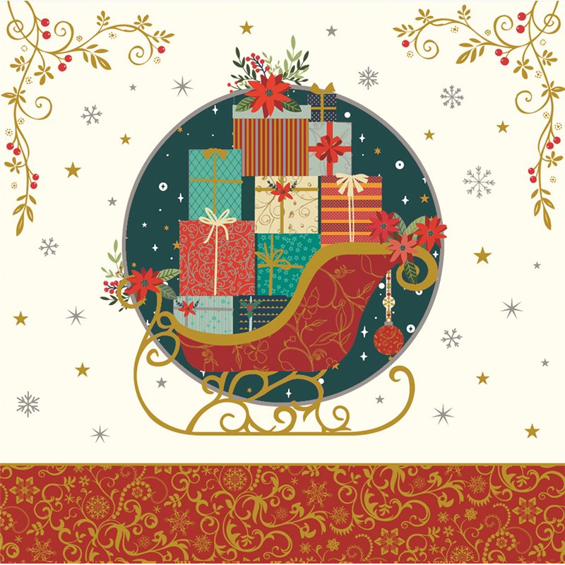 Χριστουγεννιάτικη Κάρτα Τρίπτυχο Διάτρητη Έλκυθρο Με Δώρα Pictura