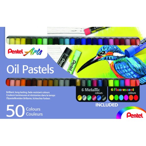 Λαδοπαστέλ Pentel 50 Χρωμάτων με 6 μεταλλιζέ και 6 φωσφοριζέ Pentel
