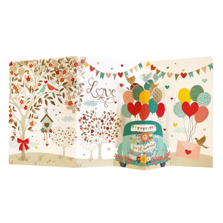 Ευχετήρια Κάρτα 3D Τρίπτυχο ZIG ZAG Αυτοκίνητο Νιόπαντρων Pictura