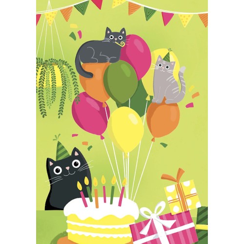 Ευχετήρια Κάρτα 3D Τρίπτυχο ZIG ZAG Happy Birthday Γάτες Με Μπαλόνια Pictura