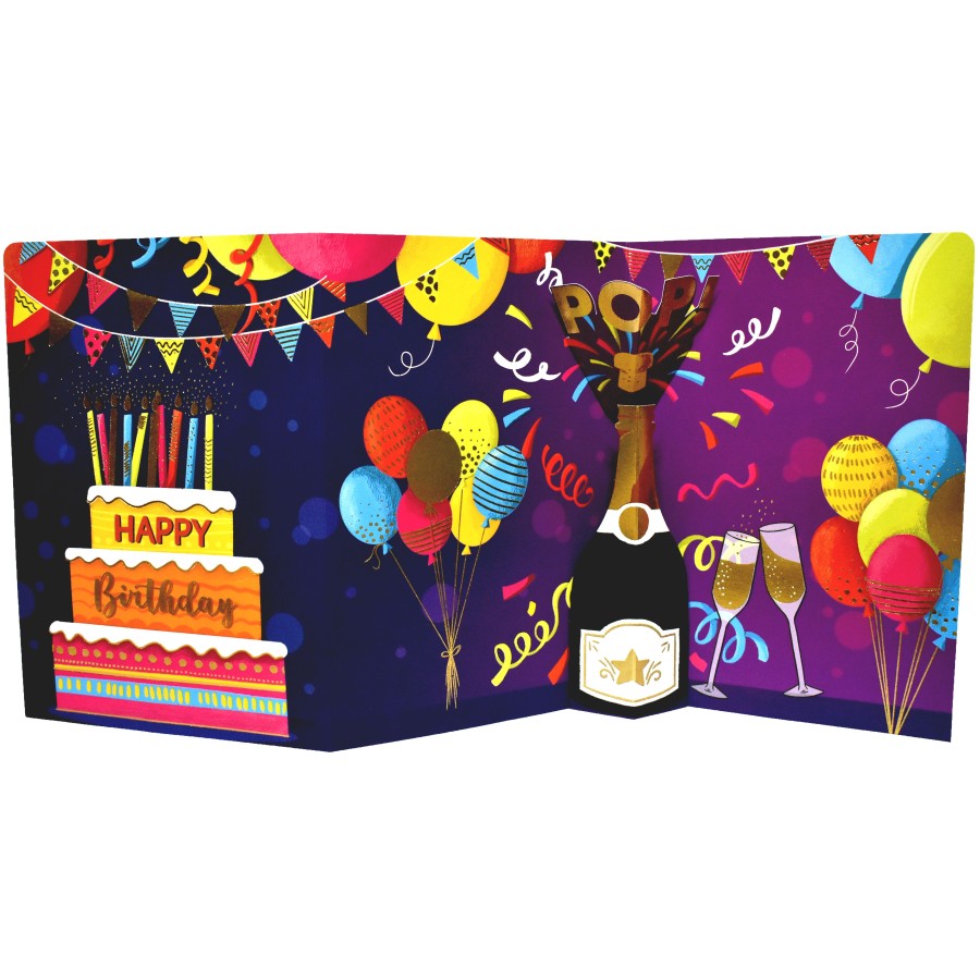 Ευχετήρια Κάρτα 3D Τρίπτυχο ZIG ZAG Happy Birthday Τούρτα Pictura