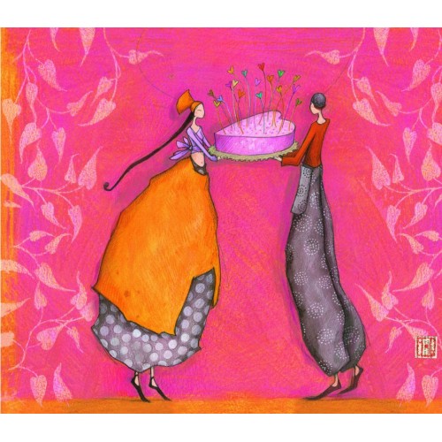 Ευχετήρια Κάρτα Διπλή 10,5x21 Γυναίκα Τούρτα Σχήμα Καρδιάς Pictura