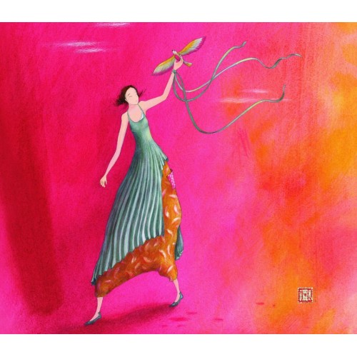 Ευχετήρια Κάρτα Διπλή 10,5x21 Γυναίκα Και Πουλί Pictura