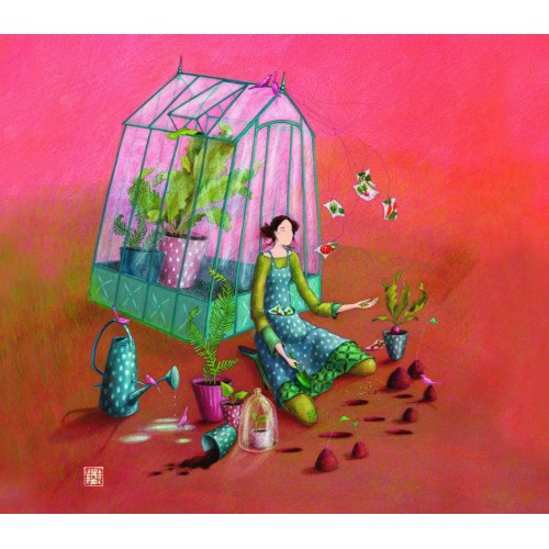 Ευχετήρια Κάρτα Διπλή 10,5x21 Γυναίκα Στο Θερμοκήπιο Pictura