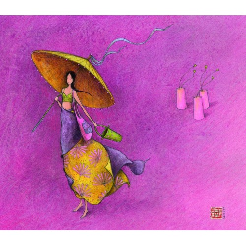 Ευχετήρια Κάρτα Διπλή 10,5x21 Γυναίκα Με Ομπρέλα Pictura