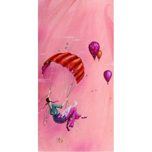 Ευχετήρια Κάρτα Διπλή 10,5x21 Γυναίκα Με Ανεμόπτερο Pictura