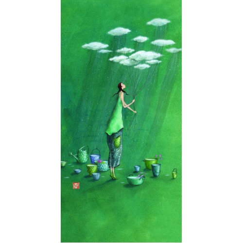 Ευχετήρια Κάρτα Διπλή 10,5x21 Γυναίκα Με Συννεφάκια Pictura