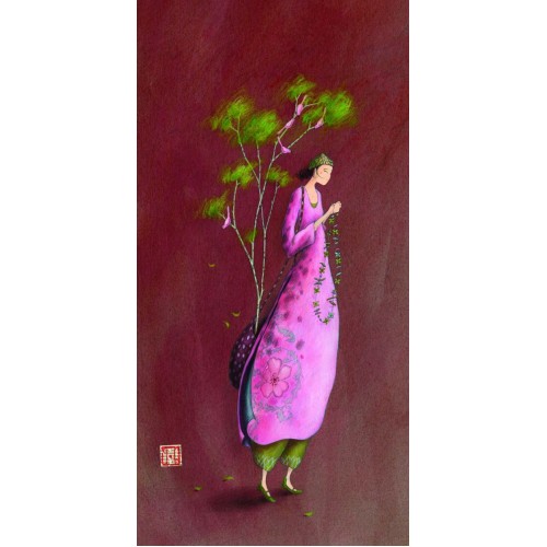 Ευχετήρια Κάρτα Διπλή 10,5x21 Γυναίκα Με Δεντράκι Pictura