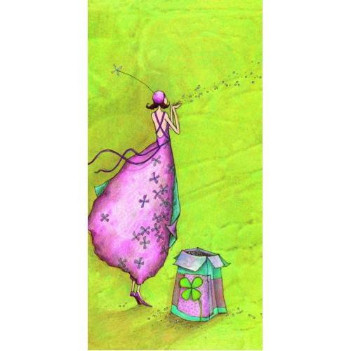 Ευχετήρια Κάρτα Διπλή 10,5x21 Γυναίκα Σπέρνει Τριφύλλι Pictura