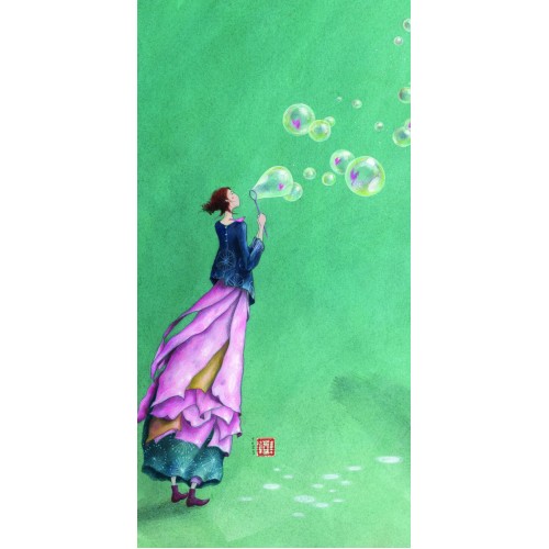 Ευχετήρια Κάρτα Διπλή 10,5x21 Γυναίκα Με Φούσκες Pictura