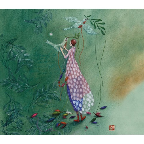 Ευχετήρια Κάρτα Διπλή 10,5x21 Γυναίκα Πλέκει Pictura