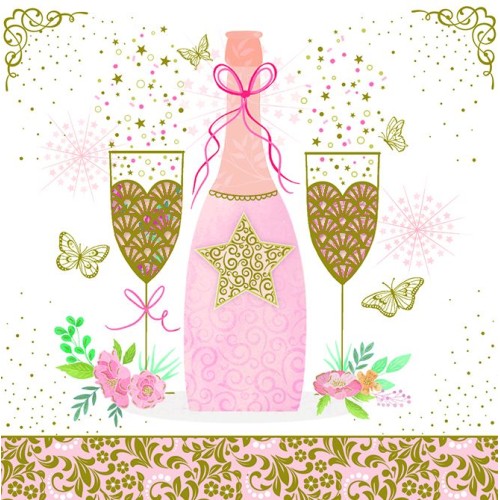 Κάρτα Τρίπτυχο Διάτρητη Σαμπάνια Με Ποτήρια Pictura