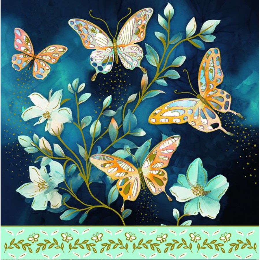 Κάρτα Τρίπτυχο Διάτρητη Μπλε Με Πεταλούδες Pictura